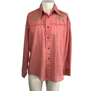 STIR UPS Western Shirt Men XL Red Embroidered Collar Long Sleeve Button Up